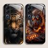 Golden Black Tiger Stripe Flame Print Tempered Glass Phone Case for OnePlus 13R 12 11 10 9 Nord CE4 3 2 Lite ACE2 ACE3 Pro Cover