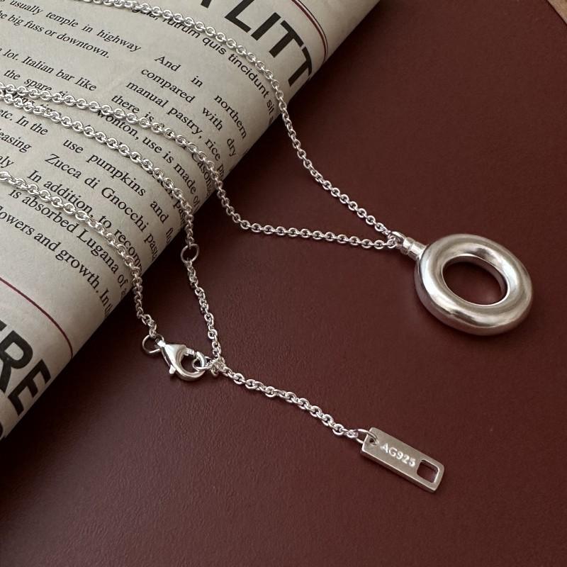Long Sweater Chain Pendant Necklace 925 Sterling Silver Irregular Round Pendant Necklace for Women Length:65 cm