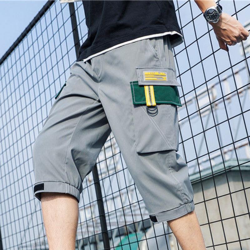 

Повседневные летние мужские шорты, однотонные, прямые, свободные, укороченные брюки, эластичный пояс, спортивная одежда для пробежек, цветные капри 2XL серый