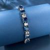 Luoxi Temple 2024 S925 Silver Blue Ice Flower Cut Simulated Diamond Bracelet