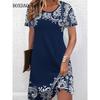 2026 New Summer Fashion Elegant Women's Dress Loose Casual Short Sleeve Dress Women Flowers Printed Dress Vestidos
