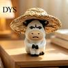 Durable Pvc Car Decor Cute Straw Hat Cow Ornament, Creative Desktop Figurine Anti Slip Console with Hat, Cartoon Dashboard Decor, Interior Decoration