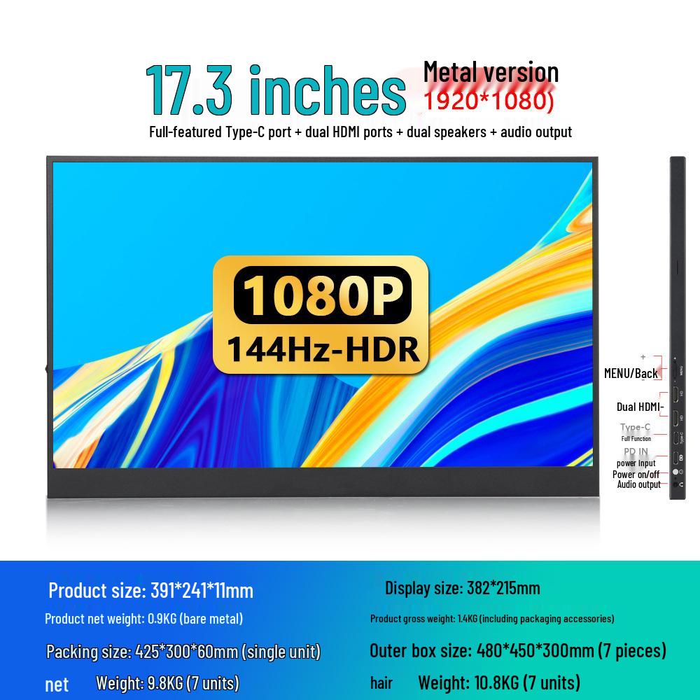 Monitor Portabil 2.5K de 18": 15,6" HD, HDMI, 144Hz, Oglindire Ecran Telefon, Extensie Laptop