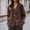 Women's 2025 Autumn/Winter V-Neck Cable Knit Cardigan Sweater Coat