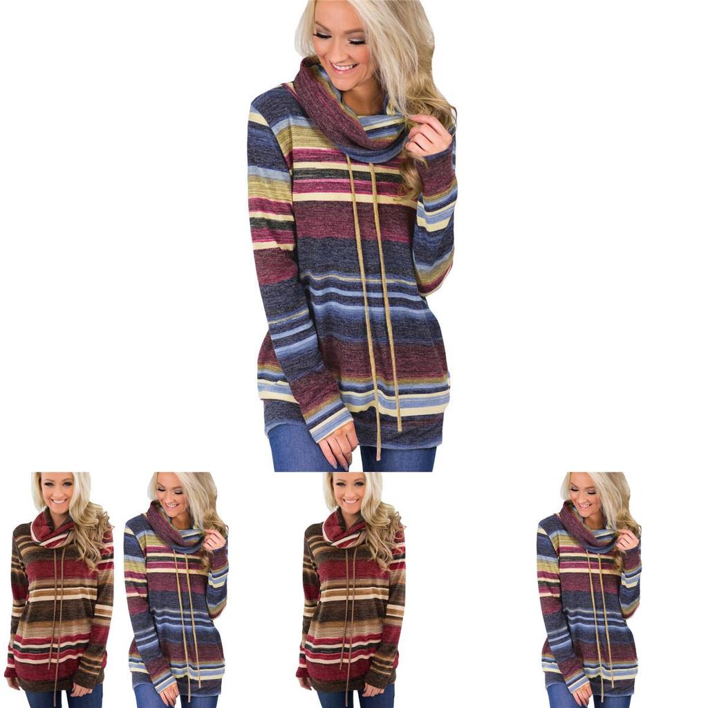 Womens Hoodie Blouse Sweatshirt Long Sleeve Jumper Pullover Striped Top Shirt