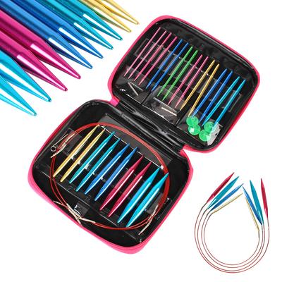 Juego de agujas de tejer circulares, aguja de suéter para hilo de ganchillo, kit de accesorios para tejer, 26 piezas, agujas de ganchillo intercambiables para regalo para principiantes