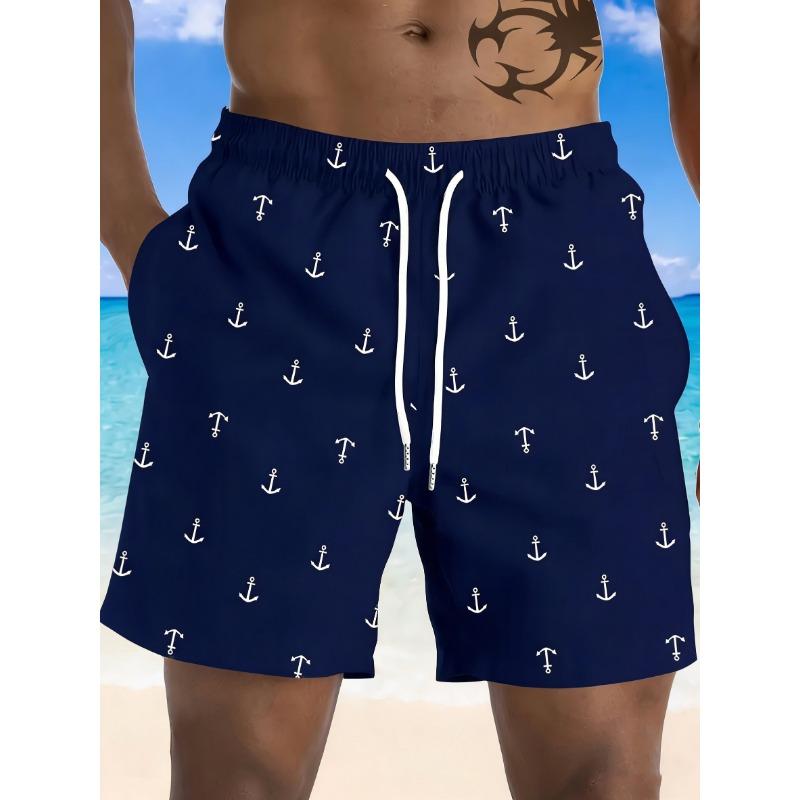 New men's fashionable printed beach shorts, anchor pattern print