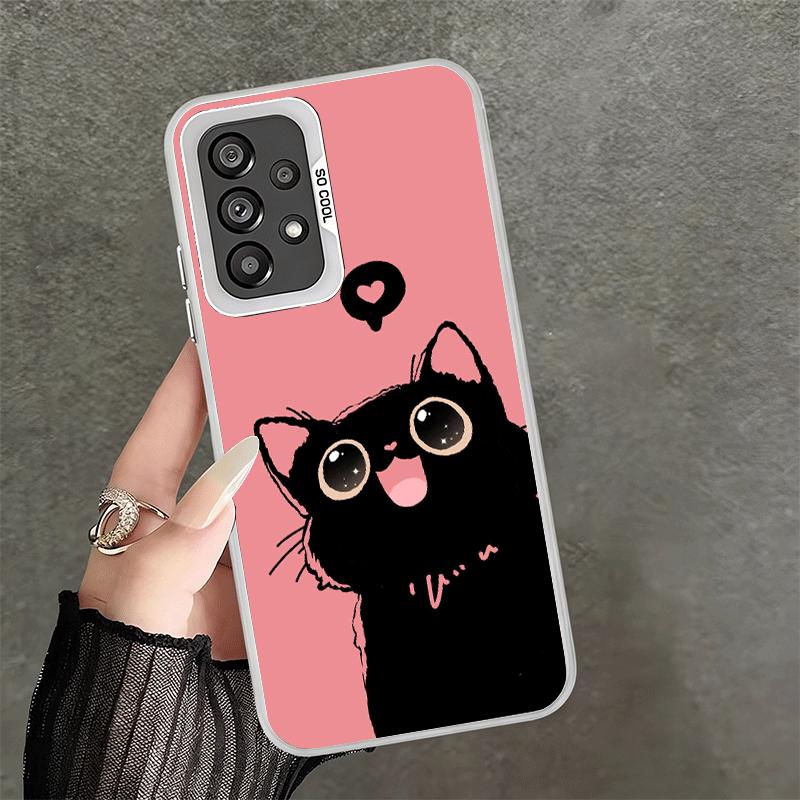 Black Cat Cartoon Cute Soft Phone Case for Samsung A17 A16 A15 A14 A13 A57 A56 A55 A54 A53 A37 A36 A35 A34 A33 A26 A25 A24 A23 A