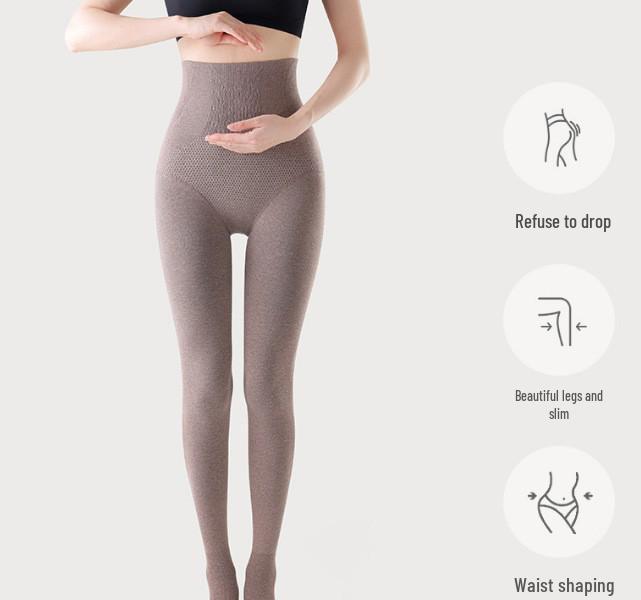 Women's Cashmere Base Layer Tights – High Waist, Thick Velvet, Warm Cotton Pantyhose with Vertical Stripes for Autumn/Winter