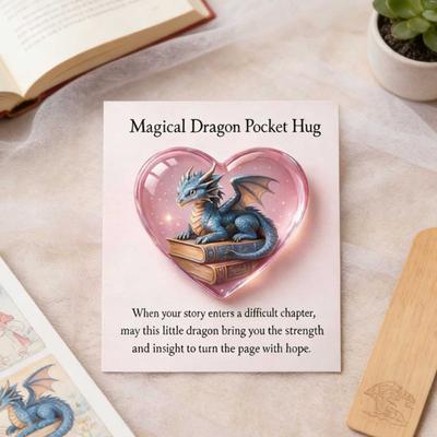 Magical Dragon Pocket Hug Fantasy Dragon Heart Token with Book Symbol Small Emotional Support Encouragement Gift for Readers Students Fantasy Lovers