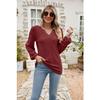 Spring and Autumn Women's Blouse Fashion V-neck Buttons Hollow Loose Long-sleeved T-shirt Tops