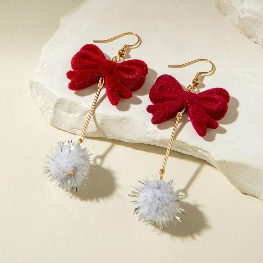 Bowknot Red Velvet Bow Earrings Zinc Zinc Alloy New Year Earrings Wine Red Bow Drop Earrings  Decoration