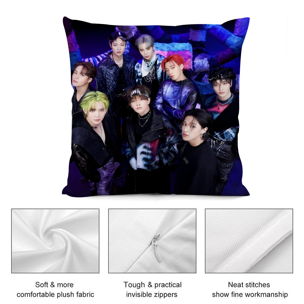 Kpop A-AteezS Pillow Case Short Plush Pillow Covers Sofa Decorative Gift Home Double-sided Printing Cushion Cover