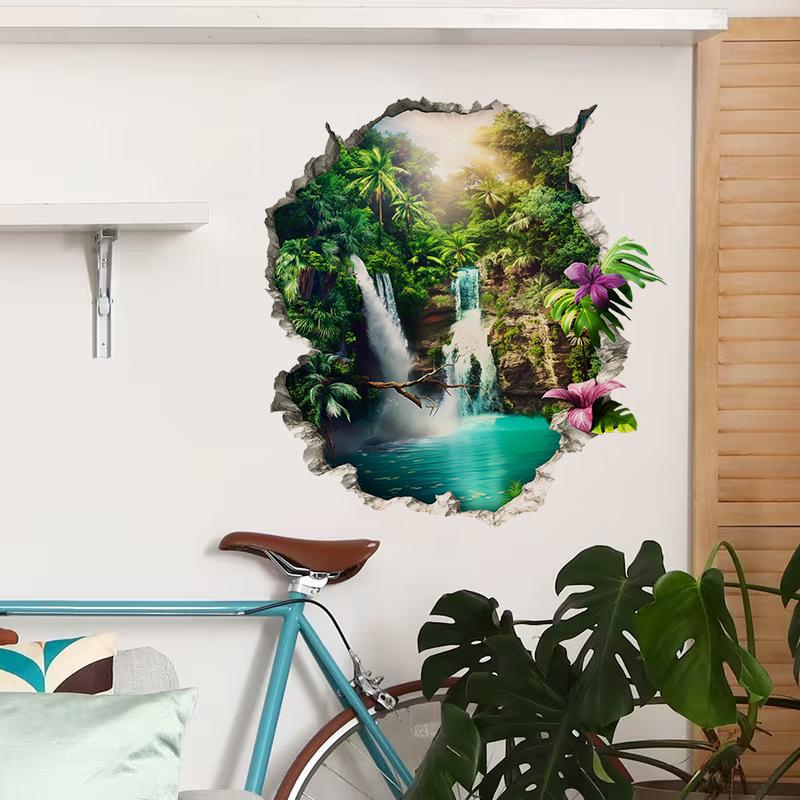 Wall-cutting Jungle Waterfall Wall Stickers for Living Room and Bedroom Decoration - Natural Landscape Stickers