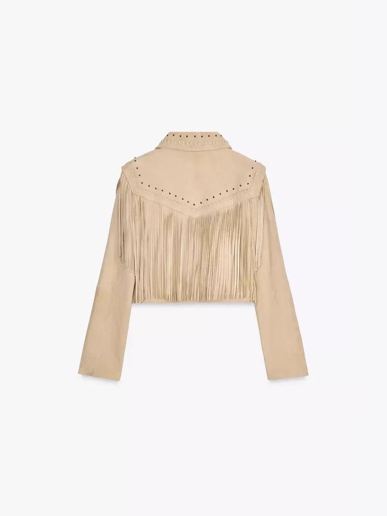 2025 Summer Retro Tassel Rivet Leather Jacket for Women