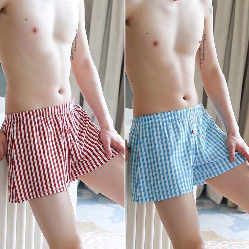 Boxer piatti da uomo casual larghi a quadri, a gamba larga, in cotone, da indossare in casa, intimo sportivo, per ragazzi, boxer da bagno