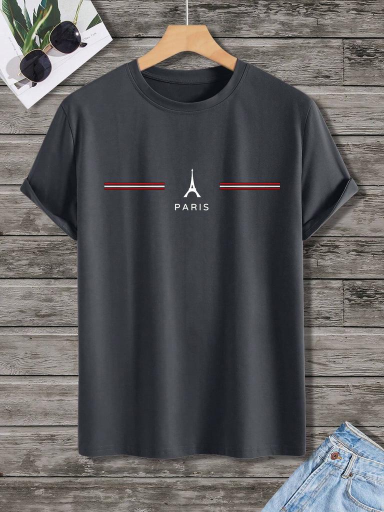 PARIS Letter 3D Print Men's T-shirt Summer Everyday Men's Casual Short-sleeved Top Loose Size Casual Sports Round Neck Short Sleeved T-shirt Top