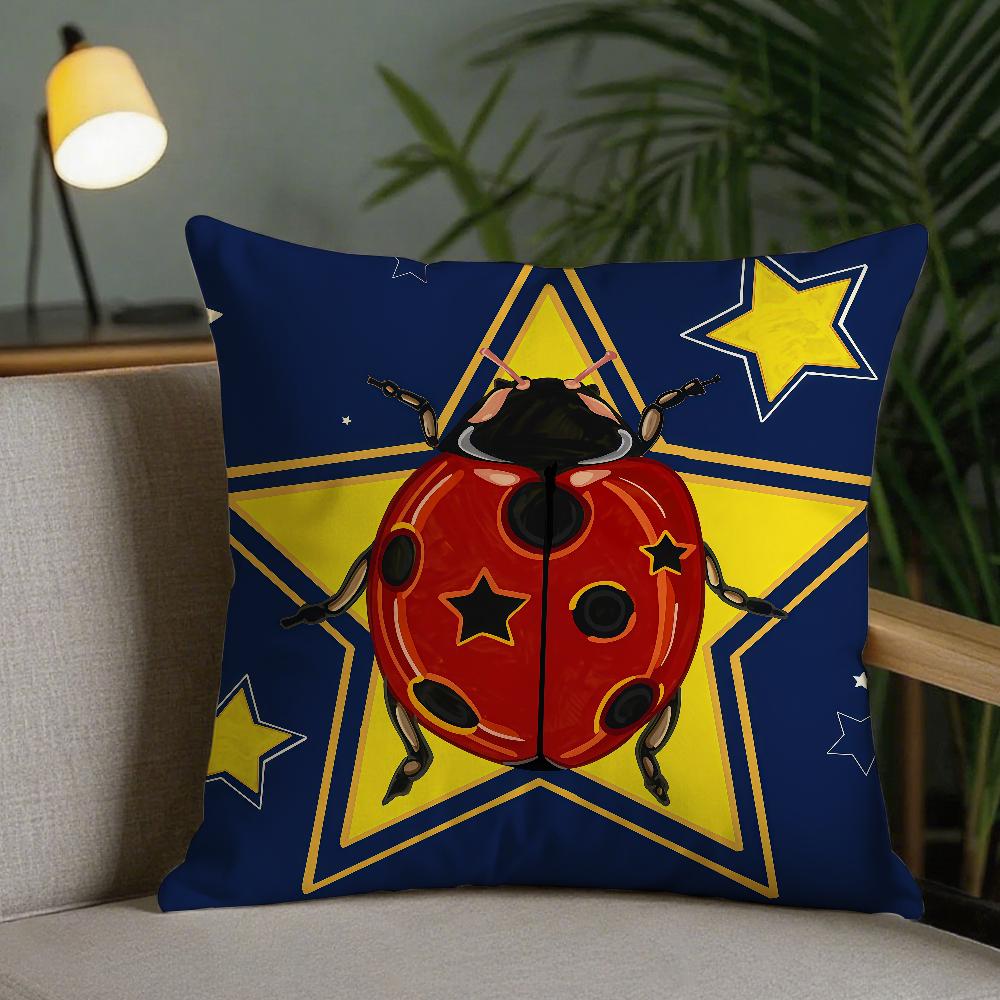 Cute Ladybug Anime Pillow Case Square DoubleSided Printing Sofa Cushion Cover Pillowcase Bedroom Bedside
