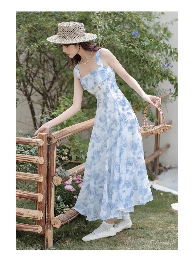 Vintage Floral Two-piece Dress Women 2026 Summer Elegant Long Strap Dress Female Korean Style Beach Evening Party Fairy Dresses