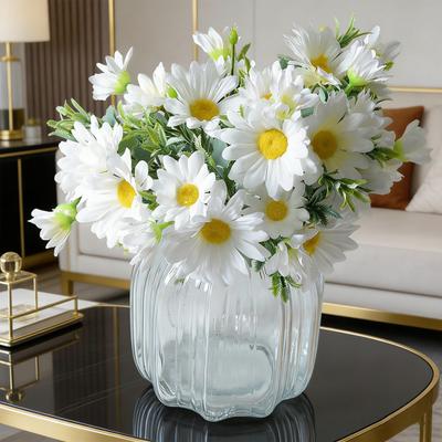 Artificial Flowers 27CM Height Small Bouquet Multiple Sun Chrysanthemum Heads Green Leaves False Flower Ornament Wedding Home Decor