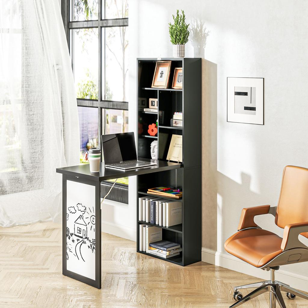 Three-Part Work Desk, with Storage and Writing Board - Black