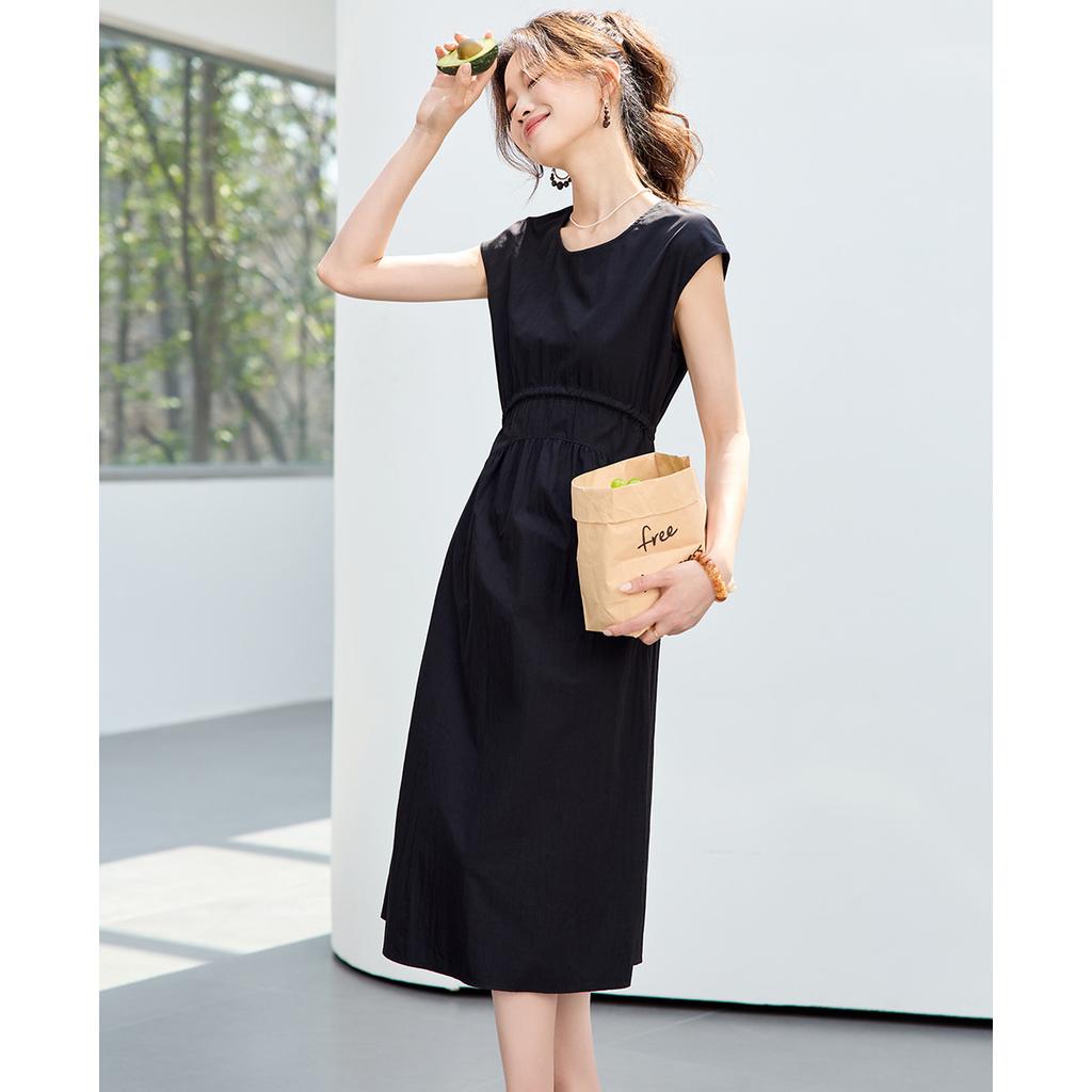 2026 summer new women's waist cinched black dress with versatile temperament, slimming and high-end women's dress