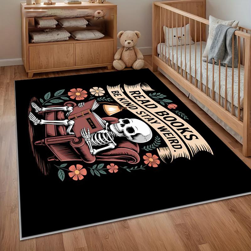 Area Rug Carpet Soft Non Slip Skeleton Reading Read Books Be Kind Stay Weird Floor Mat for Nursery Bedroom Kids Room Home Decor