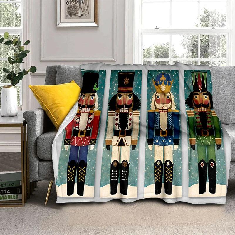Kreslená deka s vánočním stromkem a Louskáčkem, Měkká přehozová deka pro domov, ložnici, postel, pohovku, na piknik, cestování, do kanceláře, krycí deka pro děti