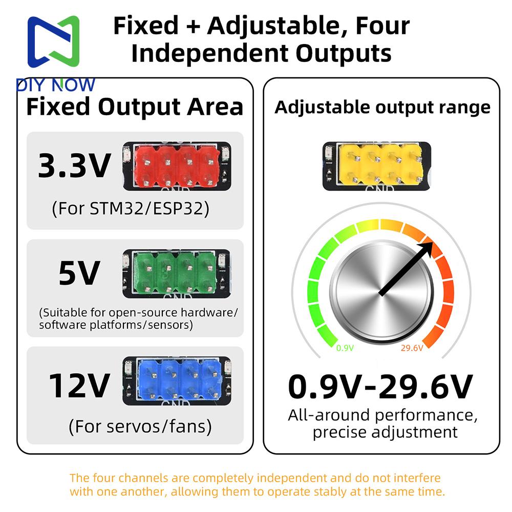 4 Way Power Switch Module DC6V-30V to 0.9V-29.6V Adjustable Output for Multi Device Power Supply Electric Competition Experiment