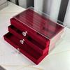 Burgundy Flannel Jewelry Storage Box, Earrings, Earrings, Storage Box Jewelry, Dust-proof Drawer-type Jewelry Case, Dressing Table Collection