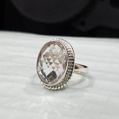 Oval Rose Cut Crystal White Topaz 925 Sterling Silver Ring Jewelry, Handmade Topaz Wedding Gift Ring