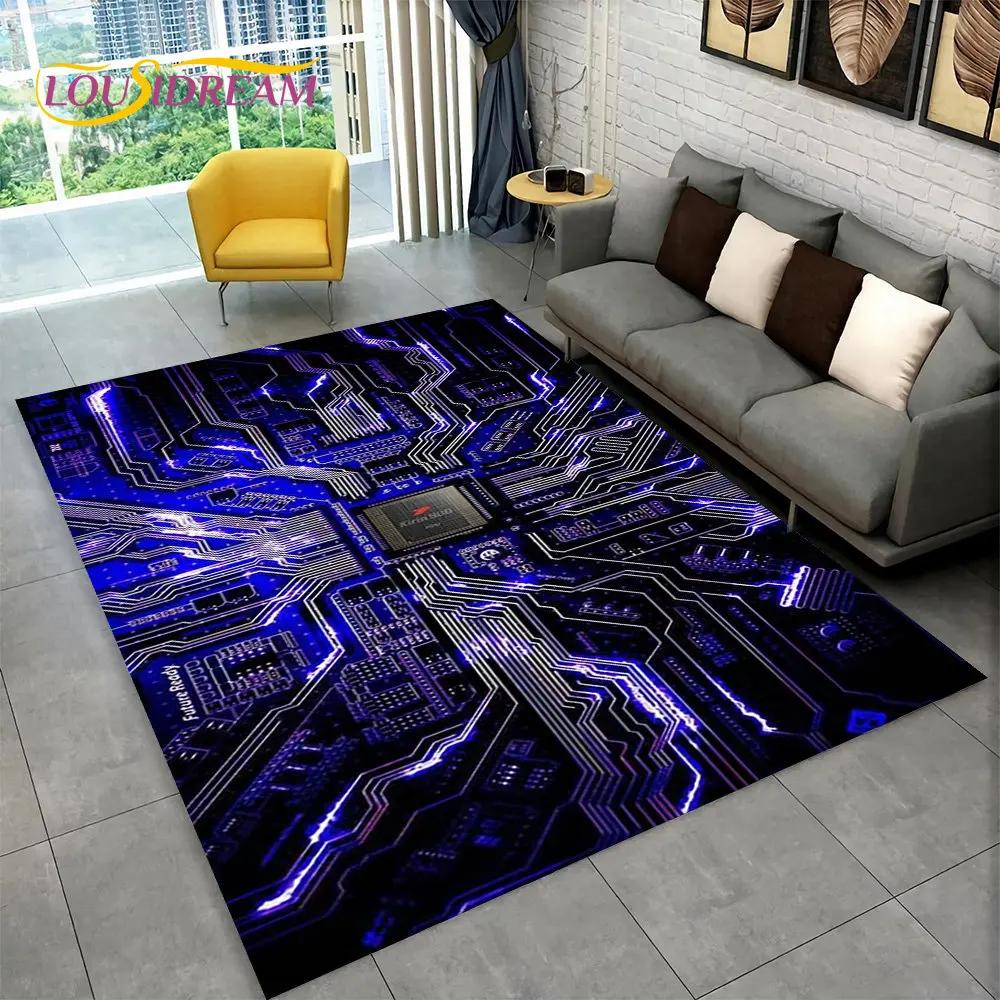 Chip Circuit Board 3D Area Rug,Carpet Rug for Home Living Room Bedroom Sofa Play Room Doormat Decor,Kid Game Non-slip Floor Mat