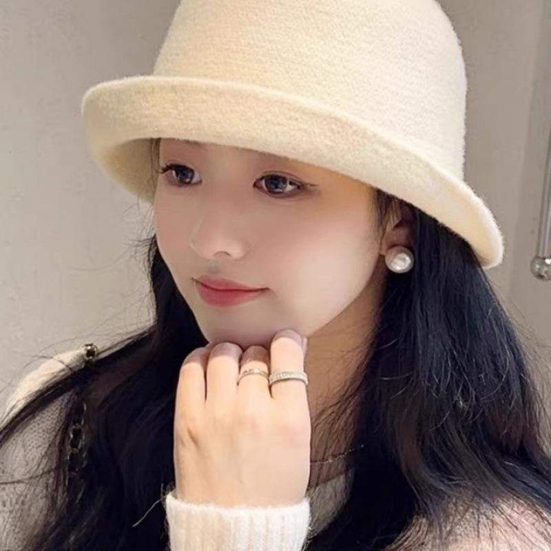 Hat French Autumn and Winter Wool Top Hat Basin Hat Temperament Hepburn Retro Fashion Fragrance Elegant Bucket Hat Socialite