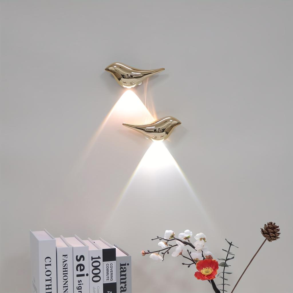 Luxury Gold Bird Shape LED Night Light, Magnetic Motion Sensor Wall Sconce, Rechargeable Dimmable Night Lamp for Home Decor