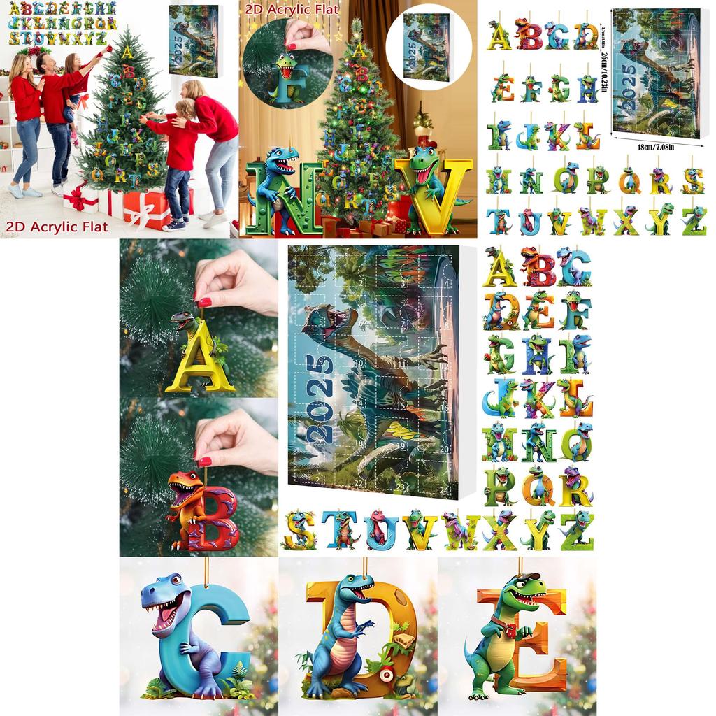 Weihnachts-Dinosaurier-Buchstaben-Anhänger Mit Adventskalender Für Feiertagsdekoration Und Geschenke