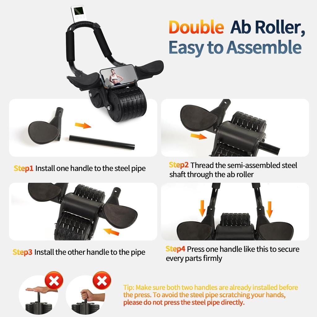 New Ab Roller Wheel with Timer Knee Mat,Automatic Rebound Abdominal Wheel with Elbow Support Ab Workout Equipment for Core Muscles Abs Exercise Roller