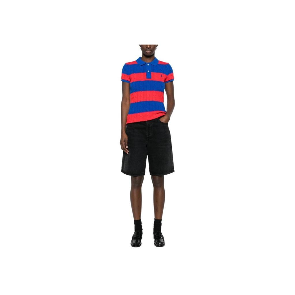 Polo Ralph Lauren SS24 Logo Embroidered Striped Polo Shirt Women Tops 211943043-001