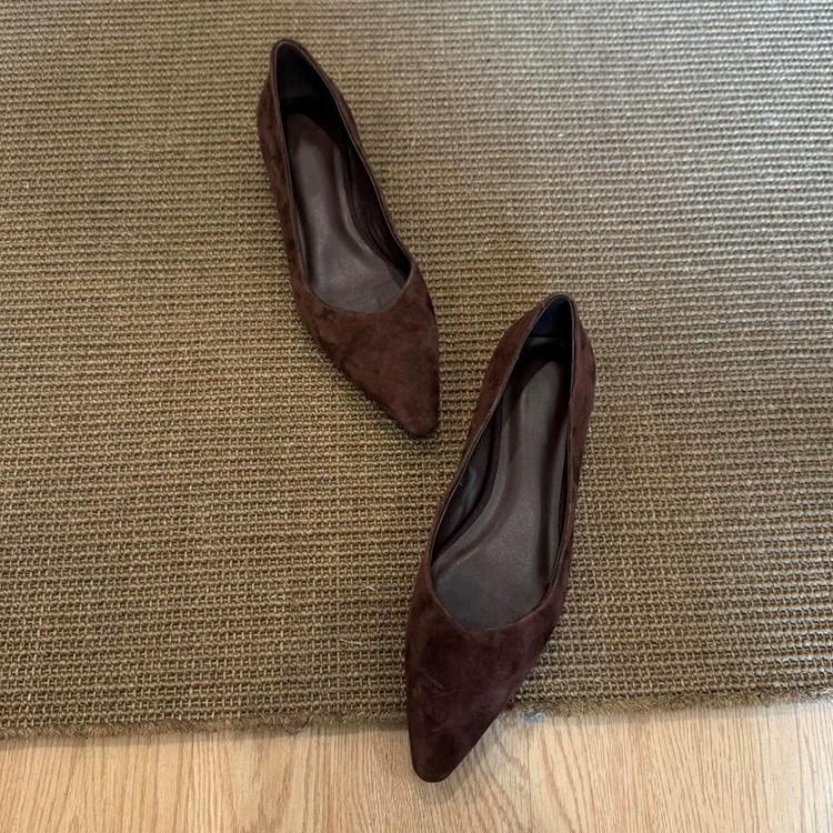 Sheepskin Version~ Minimalist Suede Pointed Head Shallow Mouth Small Wedge Heel Single Shoes Women's 2025 New Autumn Versatile Commuter Shoes