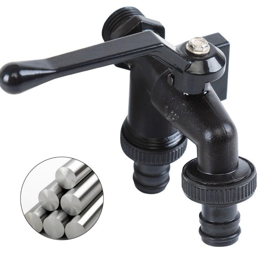 1/2 Inch Inlet Double Outlet Faucet Black Paint Zinc Alloy Bibcock Frost-Proof Corrosion Resistant Garden Water Valve