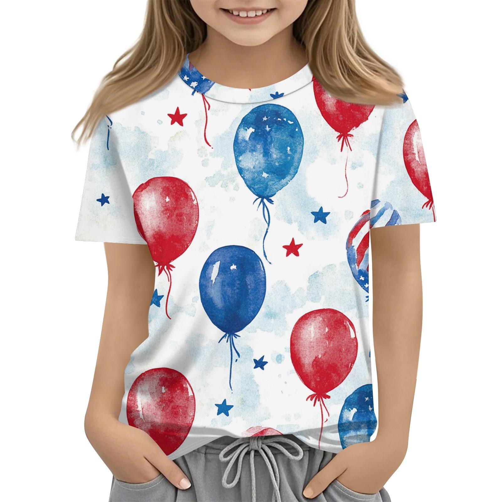 

Kids Fashion Casual Short Sleeve Independence Day Print Round Neck T-shirt Top 150 синій