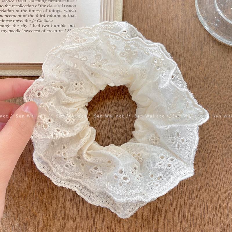 

Французька мереживна крапчаста стрічка для волосся велика кишка жіноча преміум молочно-білий шнурок для волосся ретро темперамент великі аксесуари для волосся