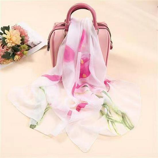 Spring & Summer Silk Chiffon Scarf for Women – Versatile, Fashionable, Sun-Protective, Printed Headscarf