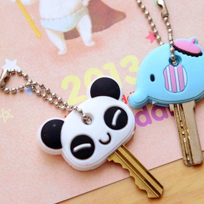 1Pcs Creative Lovely Chain Keyring Cartoon Elephant Panda Head Cover Top Cap Key