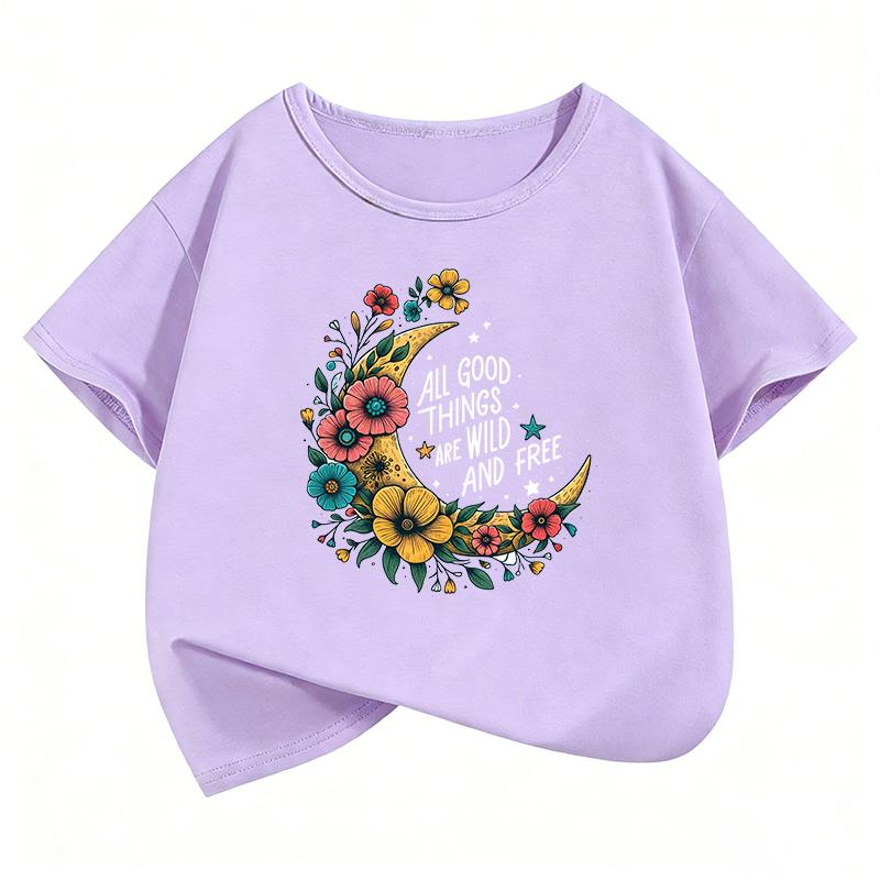 Fashion Star with Floral Design TShirt Printed T Shirt Girls Summer Clothes Short Sleeve Tops TShirts Cute Boys Clothing