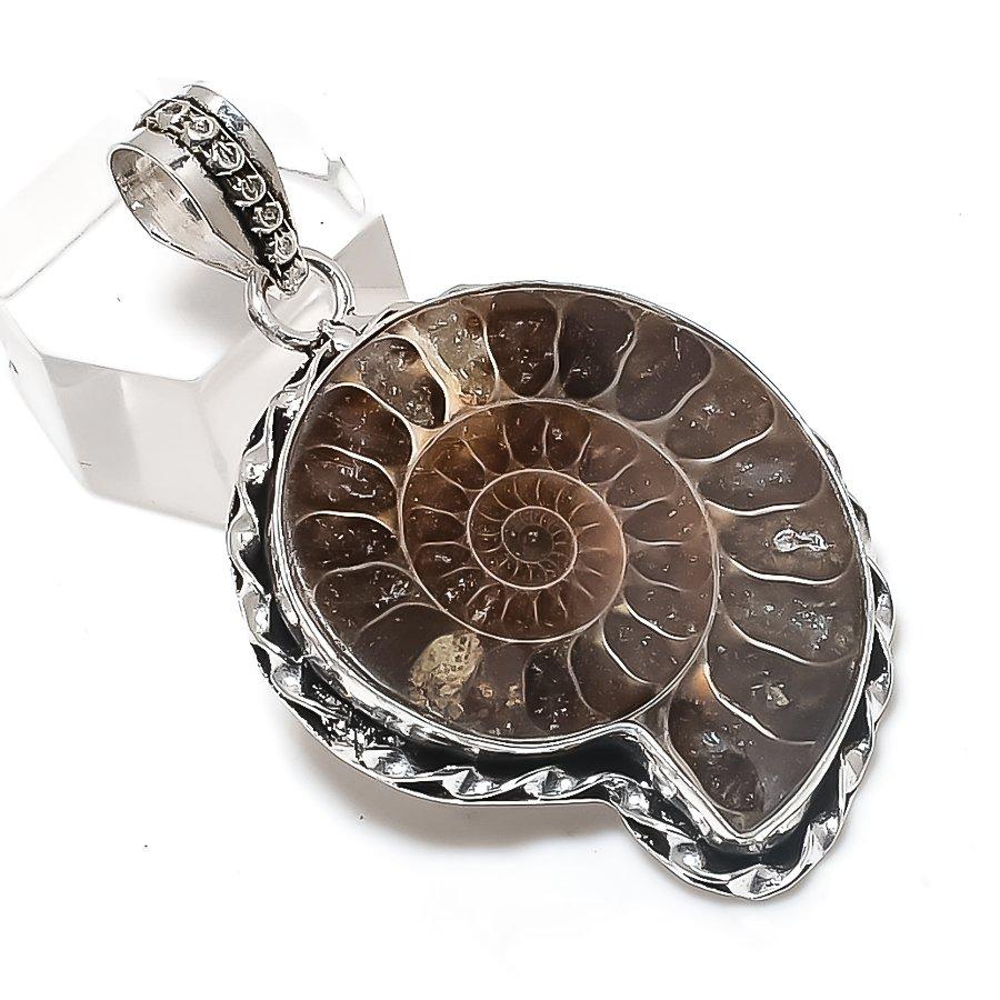 

Натуральный ископаемый аммонит драгоценный камень 925 стерлинговое серебро ювелирная подвеска 2.05 m0i93