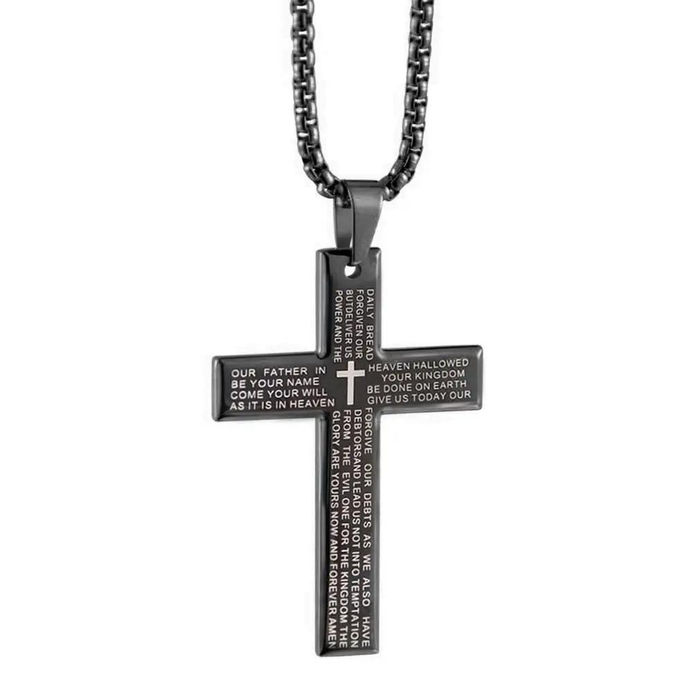 Fashion Bible Jesus Cross Pendant Necklace Hip Hop Men Stainless Steel Pendant Necklace for Women Retro Religious Prayer Jewelry