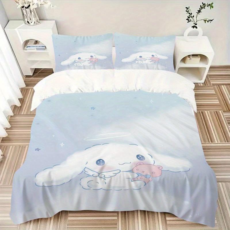 3pcs Angel Cinnamoroll Ideas Printed Quilt Set - Includes 1 Quilt Cover and 2 Pillowcases, Machine Washable - Suitable for All Seasons.S002