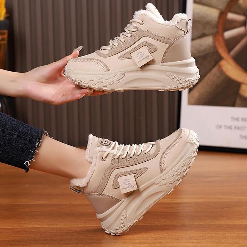 High-top Women's Shoes Winter New Trendy Winter Shoes Piled and Thickened Cotton Shoes Cold-proof and Warm Casual Thick-soled Short Boots