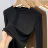 Develvet Basic-Shirt für Damen Neues Damen-Einfarbiges Rundhals-Woll-T-Shirt Thermisches Unterhemd für die Taille