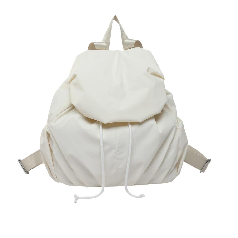 Pleated Nylon Backpack Solid Color Sports Shoulders Bag Casual Drawstring Backpack  College